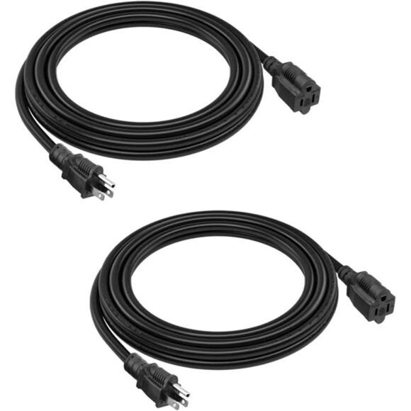 2-Pack 8ft Extension Cord Outdoor 16 AWG Heavy Duty Power Cord 3 Prong